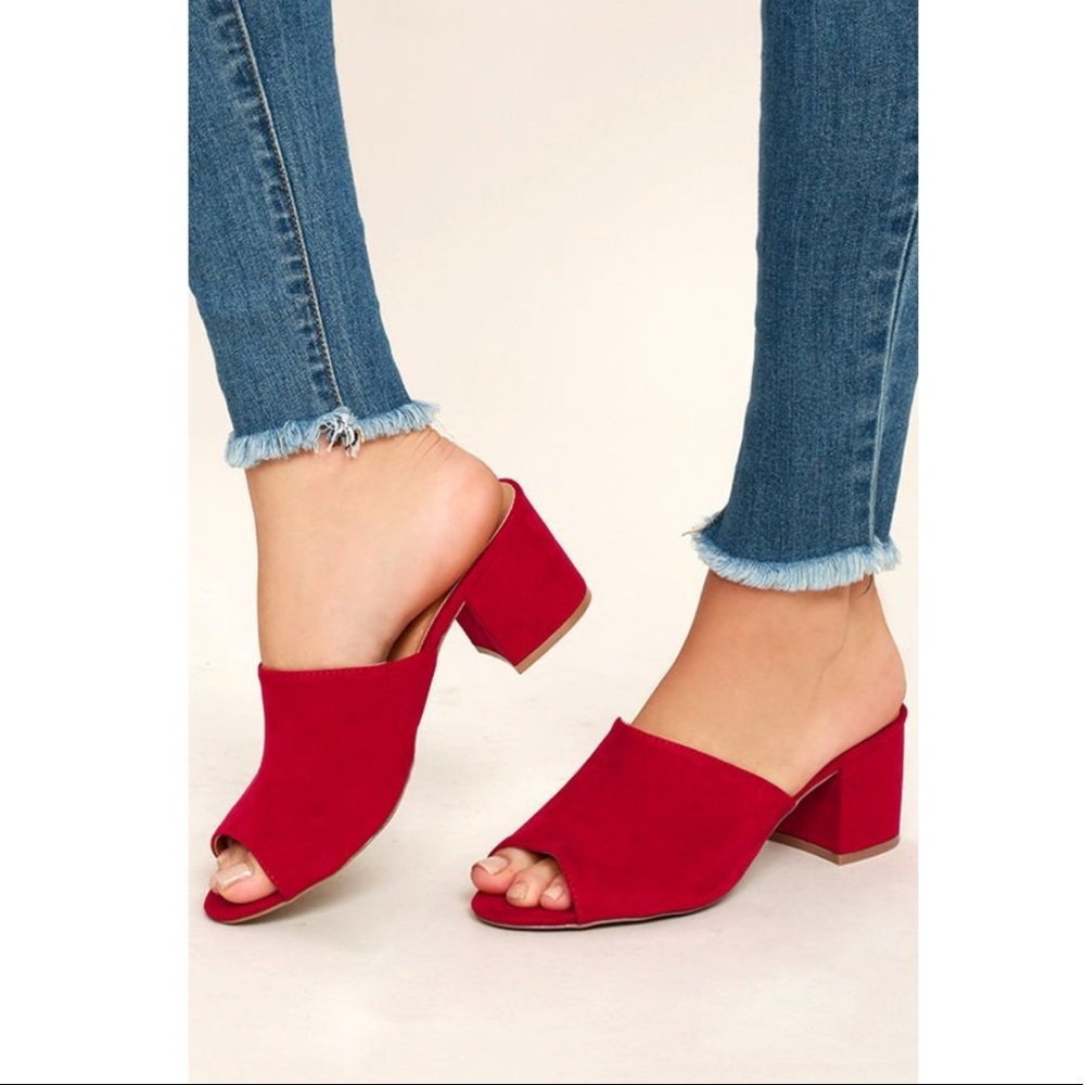 Red Open toe Mules